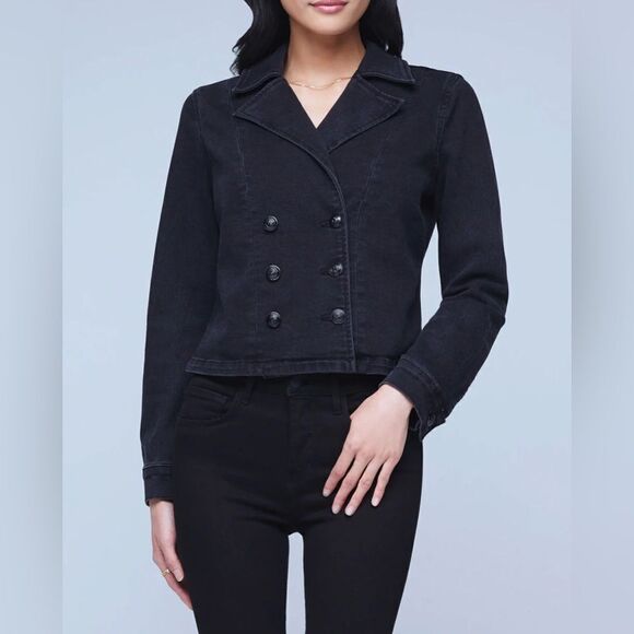 L’Agence Washed Black Admiral Crop Double Breasted Jacket Classic Lapel SMALL - Picture 12 of 14